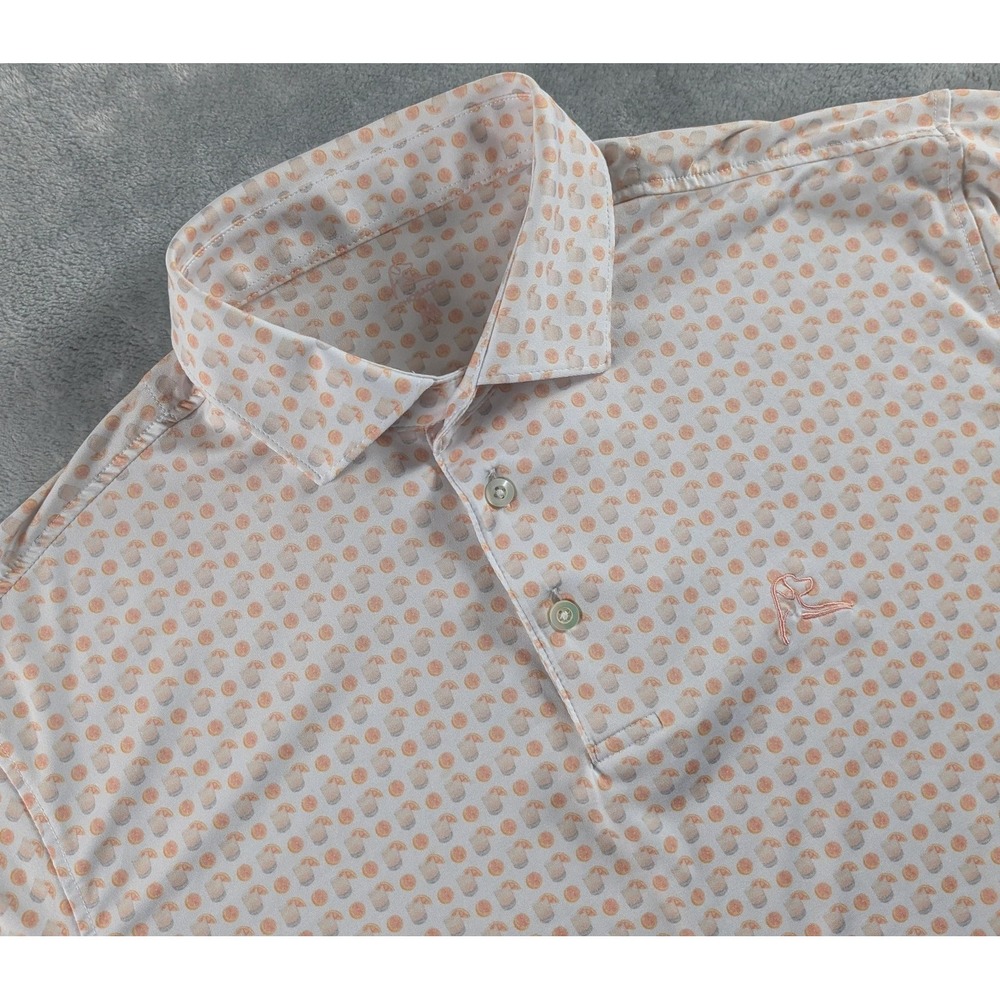 Rhoback Polo Shirt Mens Medium White Cocktail Print Golf Performance Stretch